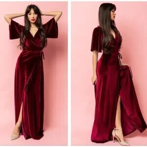 BALTIC BORN Meghan Velvet Wrap Maxi Dress Mulberry Red Maroon Burgundy Sz S {X5}